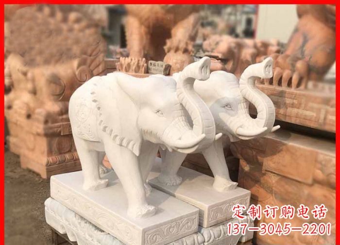 甘肃象鼻朝天的大象汉白玉招财石雕
