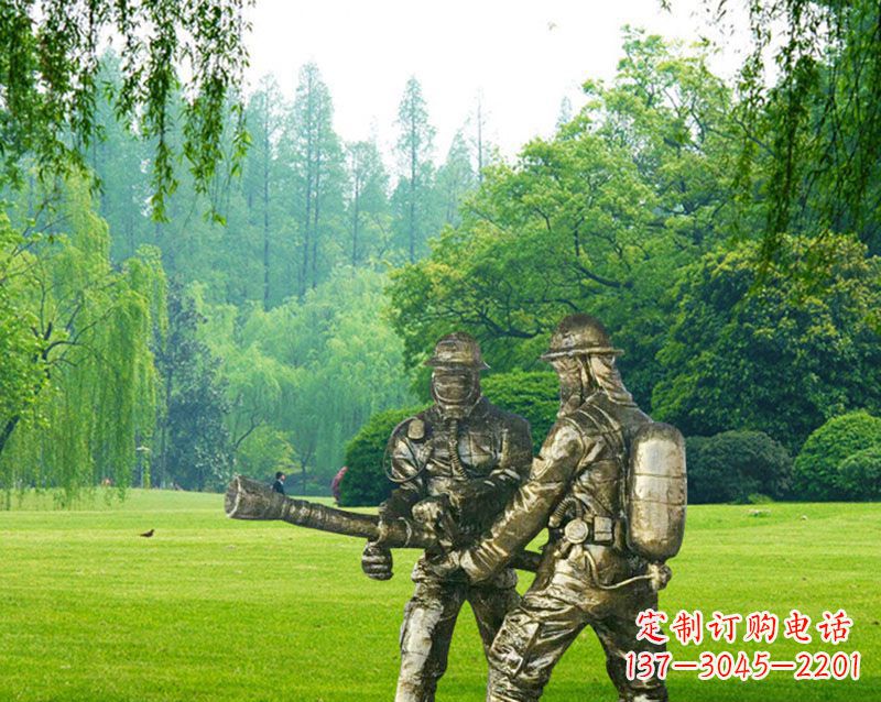 甘肃消防员灭火铜雕