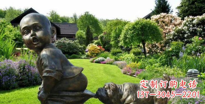 甘肃小狗叼小孩裤子童趣铜雕