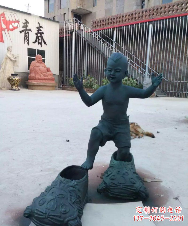 甘肃小孩穿大鞋青铜人物雕塑