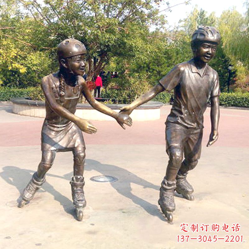 甘肃小孩滑旱冰广场运动人物铜雕