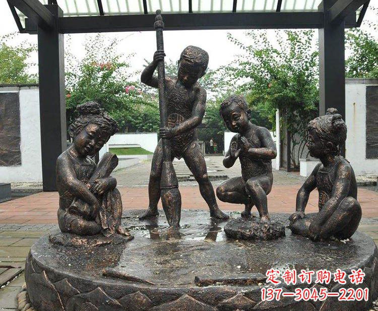 甘肃小孩写大字铜雕小品