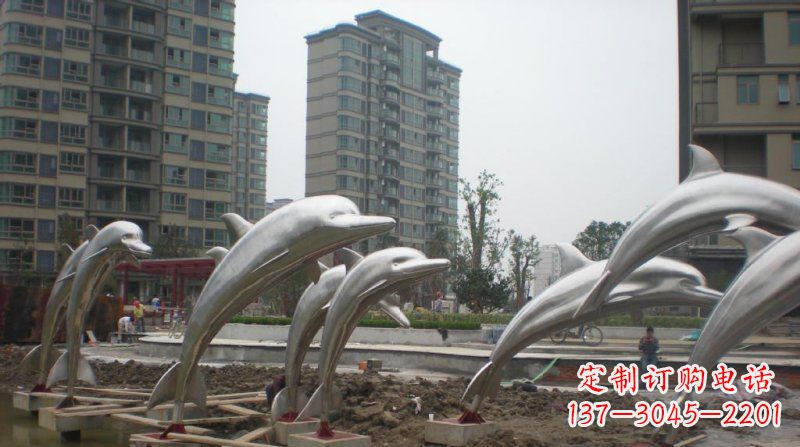 甘肃小区不锈钢跳跃海豚雕塑