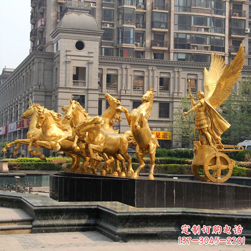 甘肃小区大门阿波罗战车鎏金景观铜雕