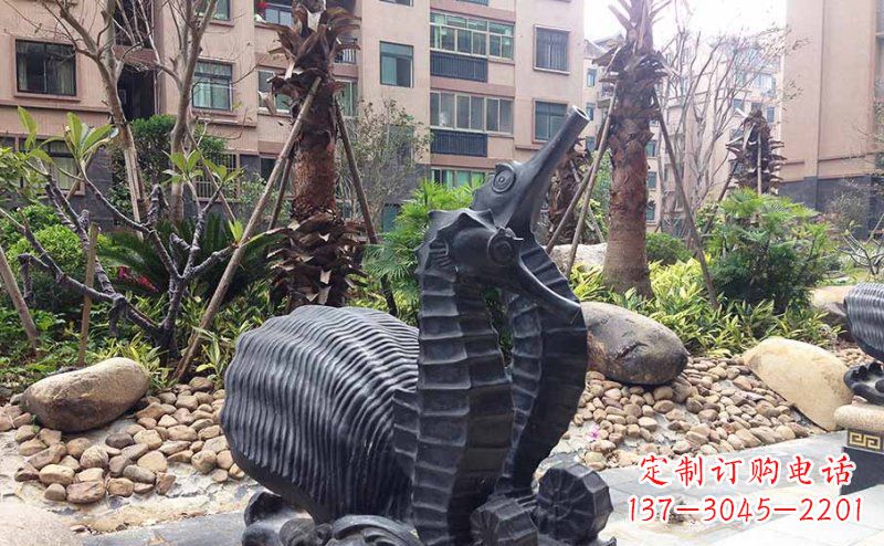 甘肃小区海马动物玻璃钢仿铜雕塑