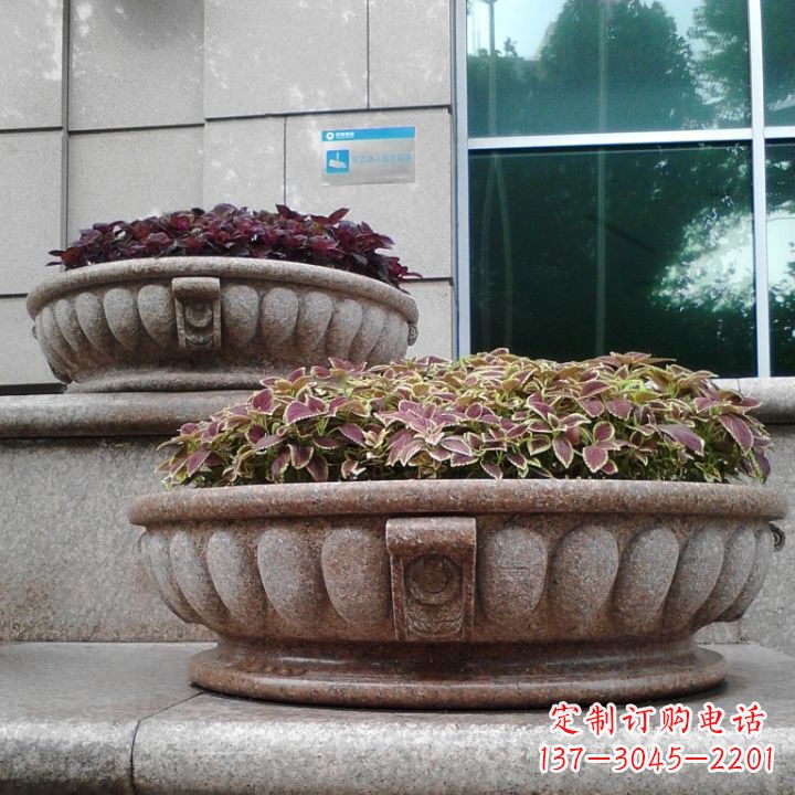 甘肃小区花岗岩石雕花盆
