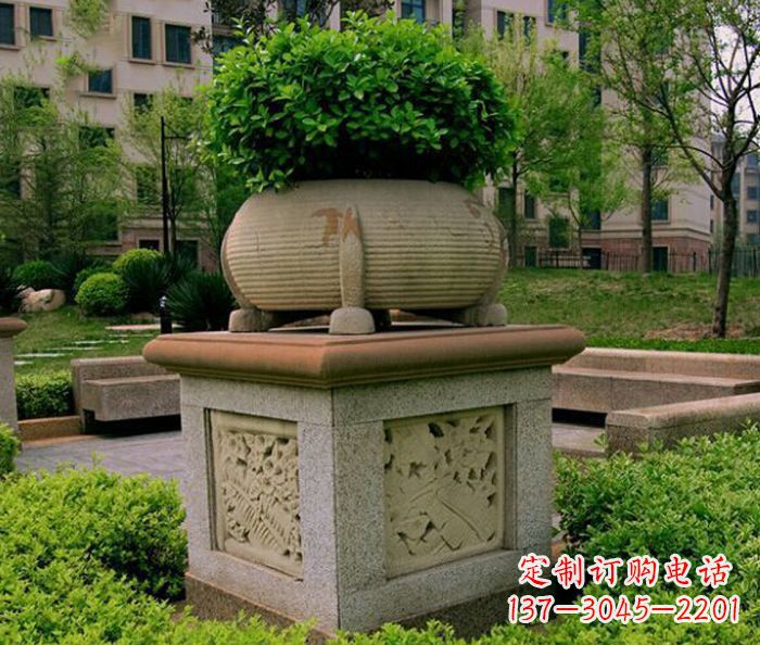 甘肃小区景观大理石花盆石雕 (3)