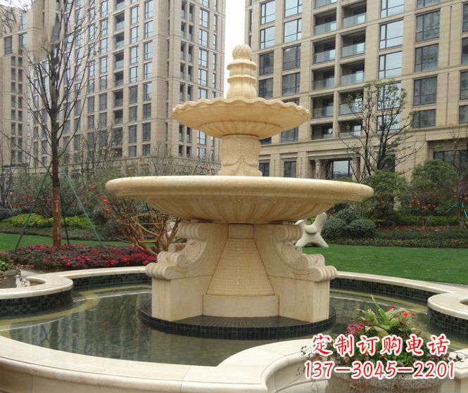 甘肃小区景观晚霞红多层喷泉石雕 (3)