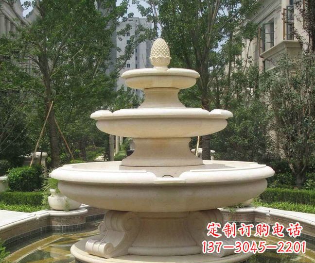 甘肃小区景观晚霞红多层喷泉石雕