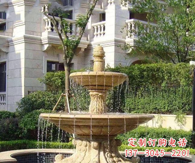 甘肃小区景观晚霞红多层喷泉石雕 (4)