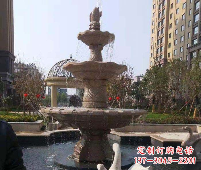 甘肃小区景观晚霞红鲤鱼石雕喷泉
