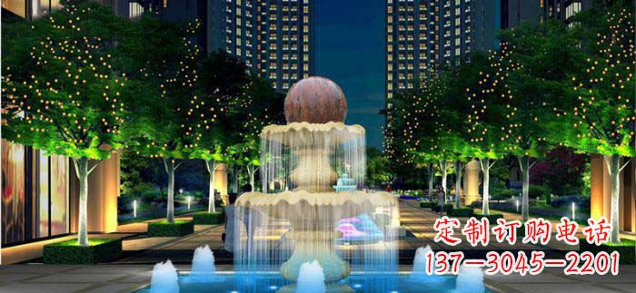 甘肃小区石来运转风水球石雕喷泉