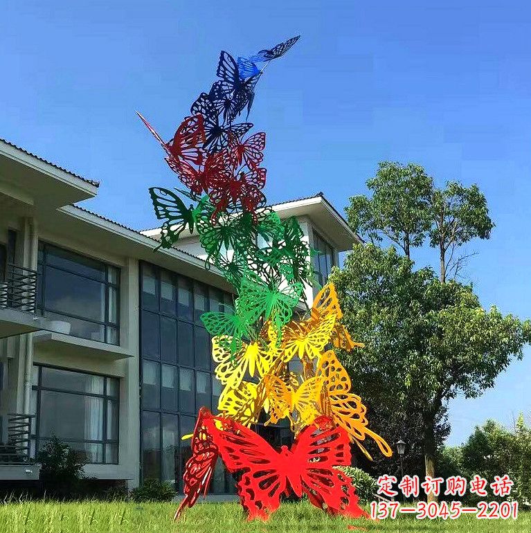 甘肃小区园林不锈钢彩色蝴蝶景观雕塑