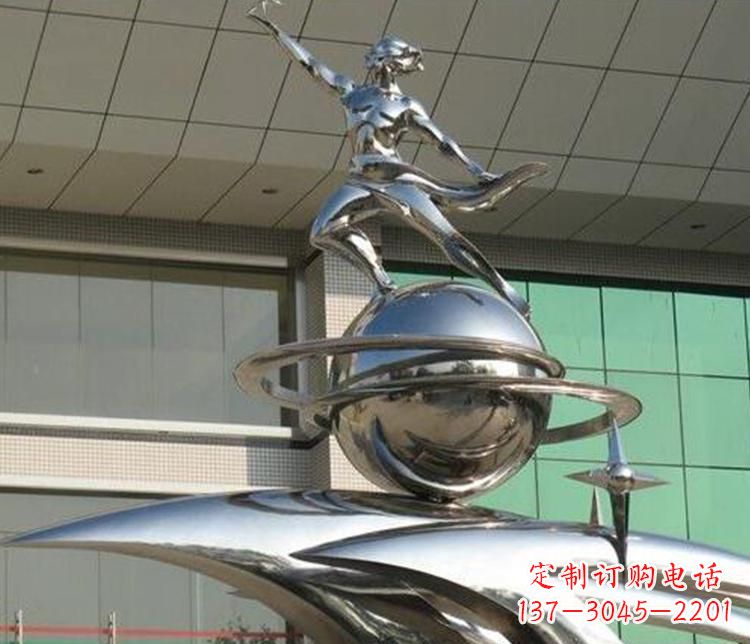 甘肃校园不锈钢地球和学生景观雕塑
