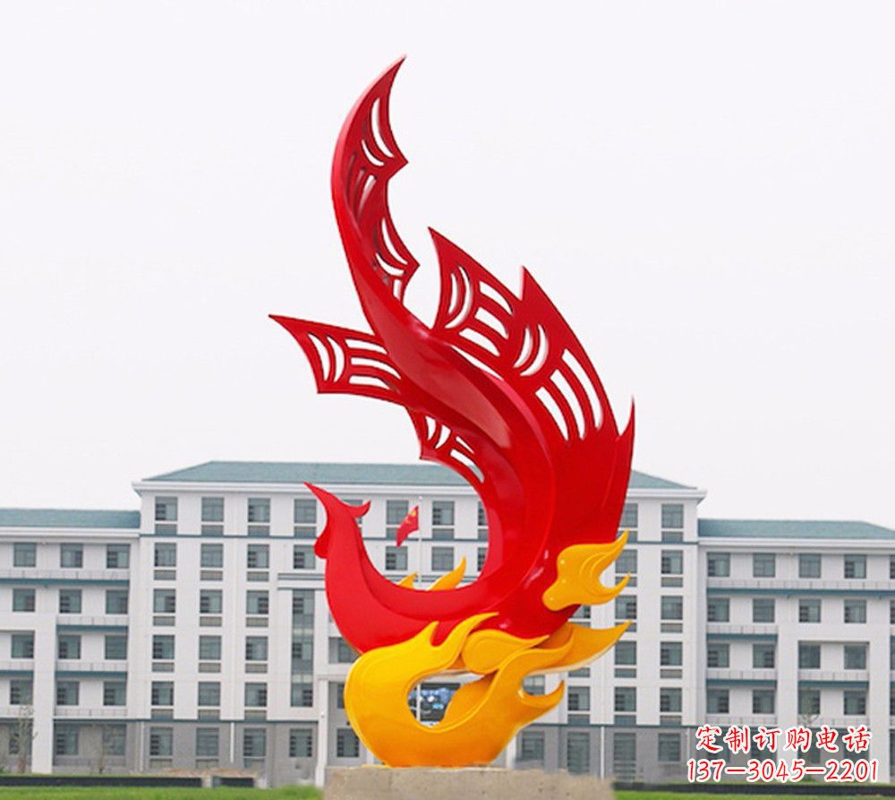甘肃校园不锈钢凤凰浴火雕塑