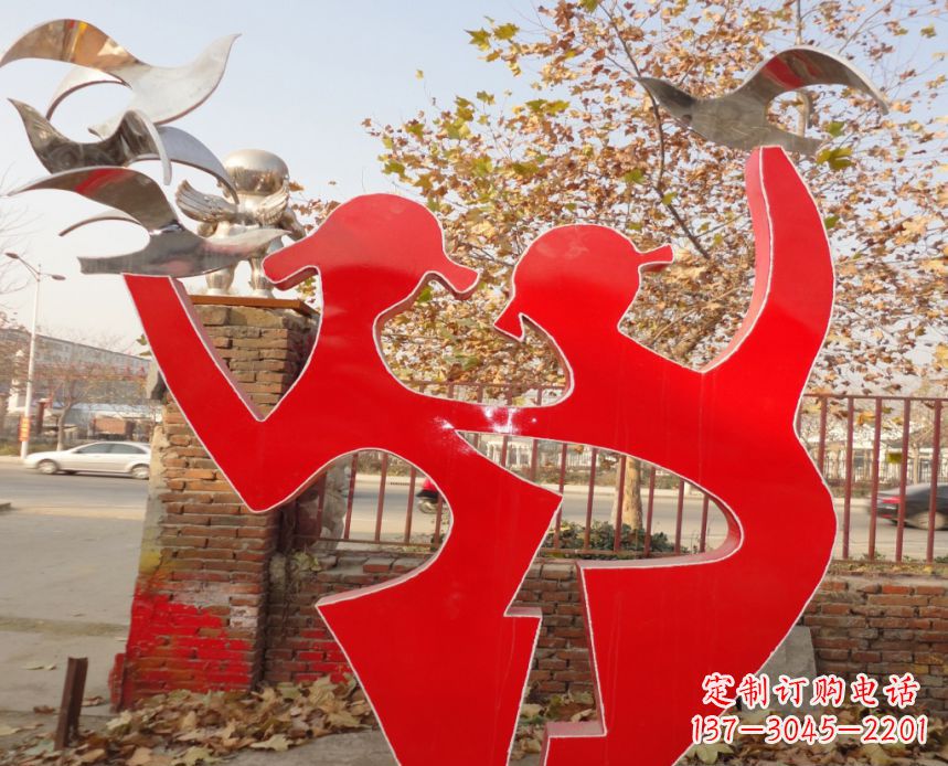 甘肃校园不锈钢剪影人物和和平鸽雕塑