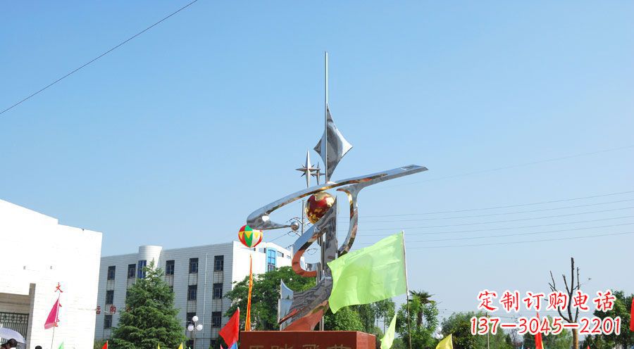 甘肃校园不锈钢马踏飞燕地球雕塑