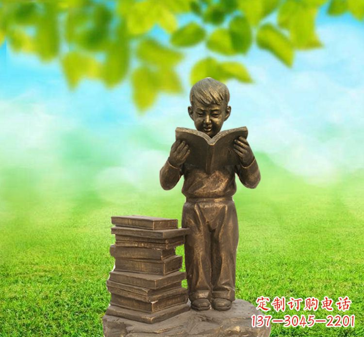 甘肃校园读书的小男孩铜雕