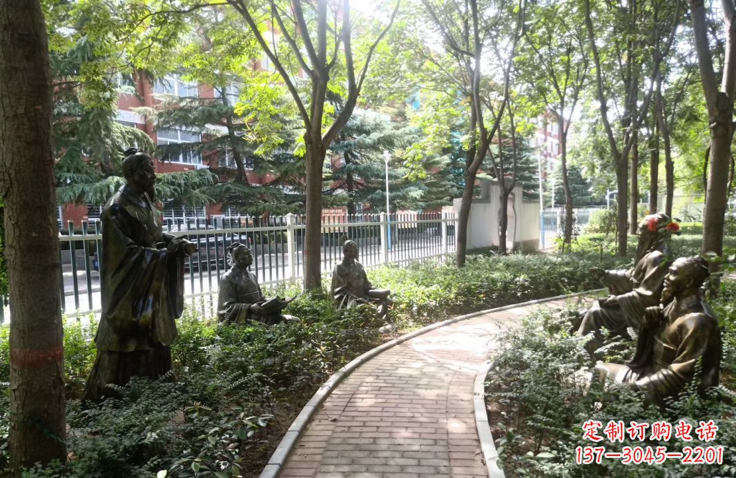 甘肃校园古代名人孔子讲学铜雕