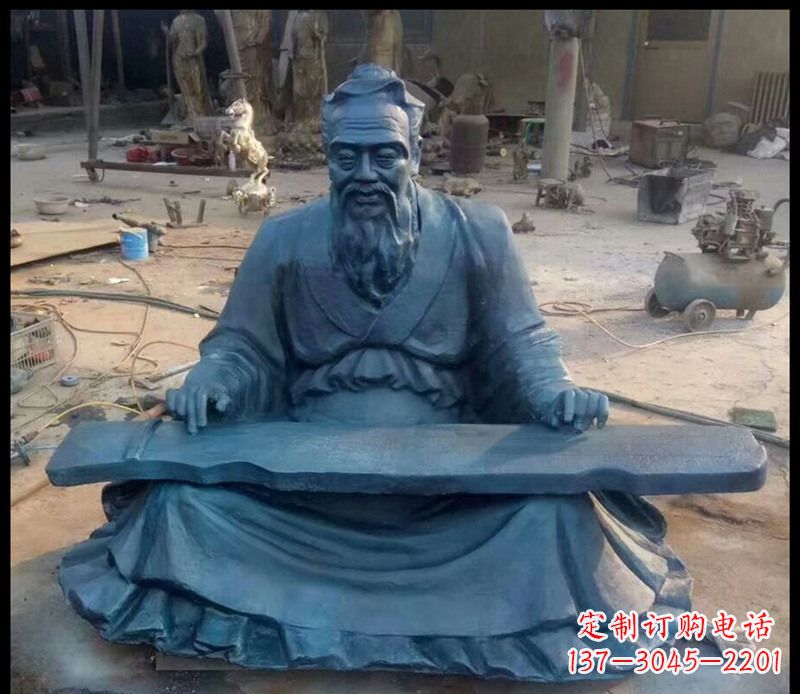 甘肃校园孔子弹琴铜雕