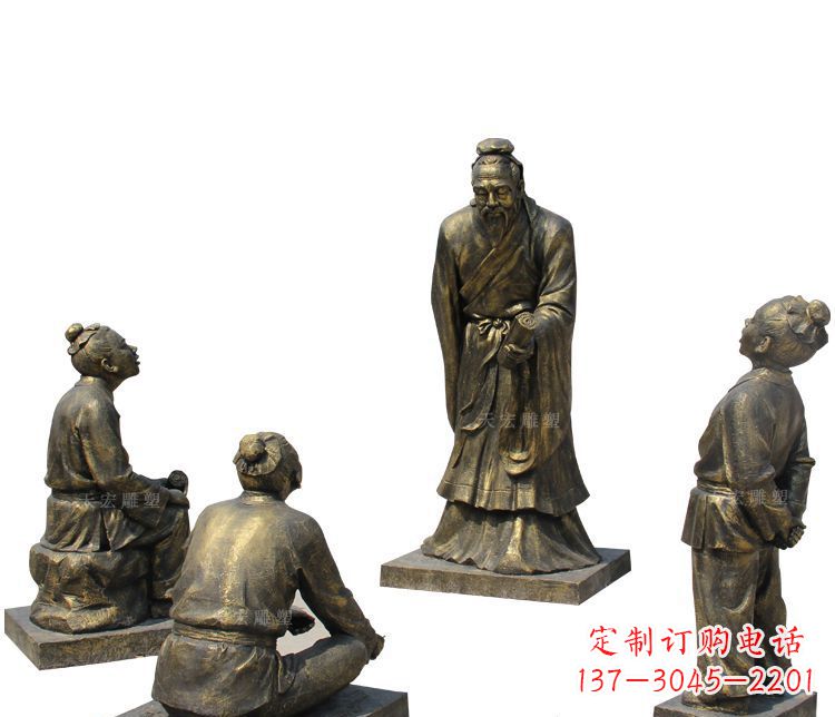 甘肃校园孔子讲学铜雕塑