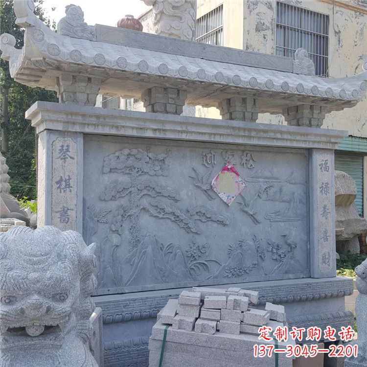 甘肃迎客松石雕影壁墙