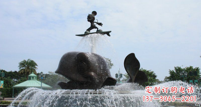 甘肃游乐园鲸鱼喷泉和米老鼠景观铜雕