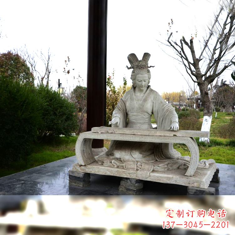 甘肃虞姬弹琴雕塑-公园古代人物著名美女情景雕塑