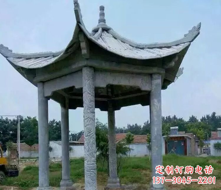 甘肃园林仿古六角凉亭景观石雕