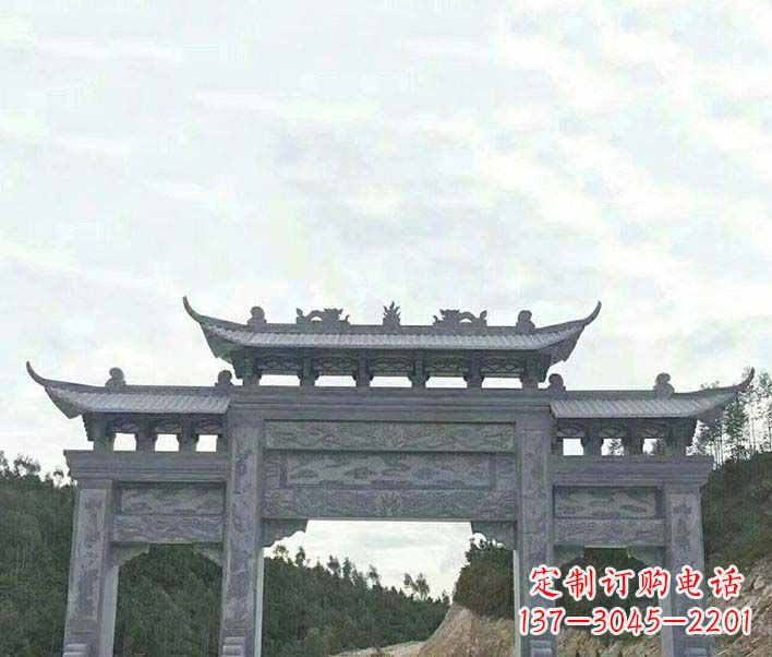 甘肃园林仿古三门石牌坊景观石雕