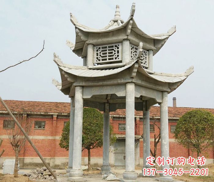 甘肃园林仿古双层石雕凉亭 (2)