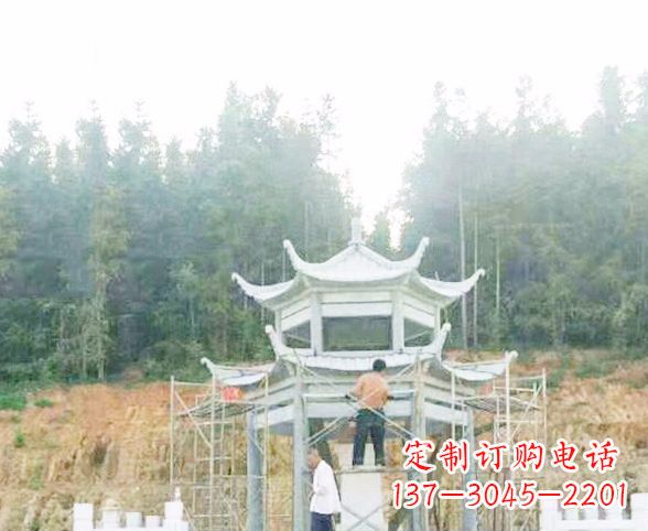 甘肃园林仿古双层石凉亭景观石雕 (2)
