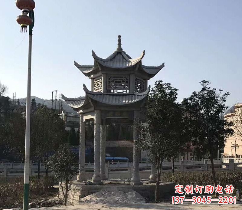 甘肃园林仿古双层石凉亭景观石雕 (4)