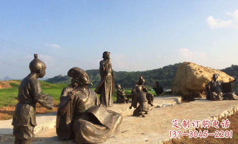 甘肃园林古代人物和玩耍的小孩小品铜雕