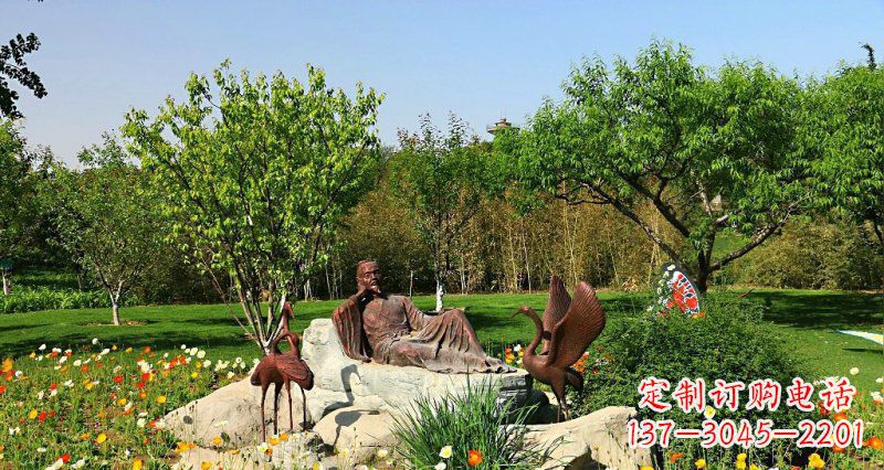 甘肃园林古代人物仙鹤景观铜雕
