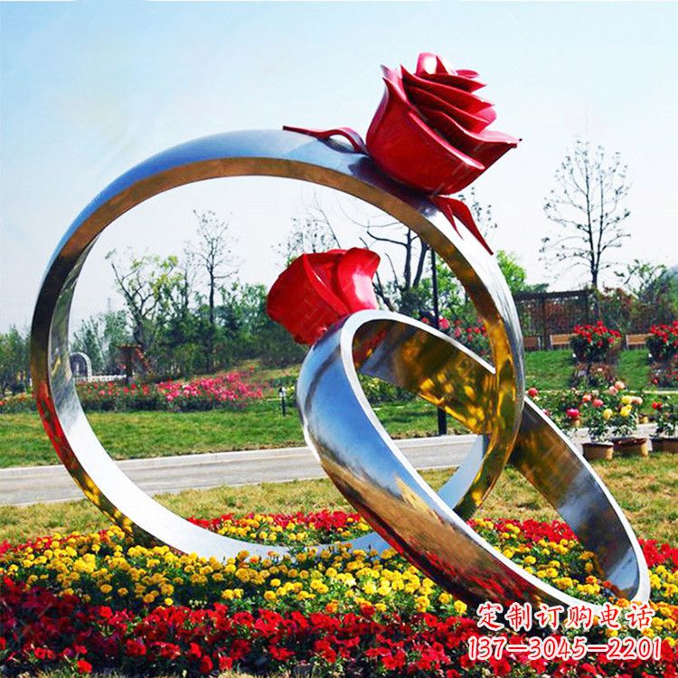 甘肃园林花丛不锈钢玫瑰花戒指雕塑