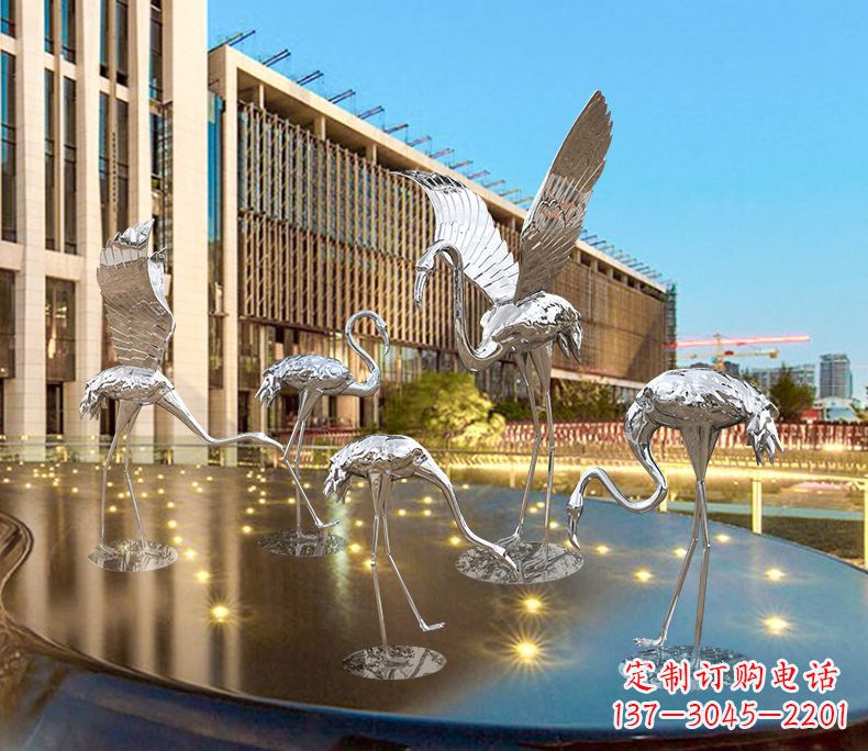 甘肃园林火烈鸟不锈钢雕塑 