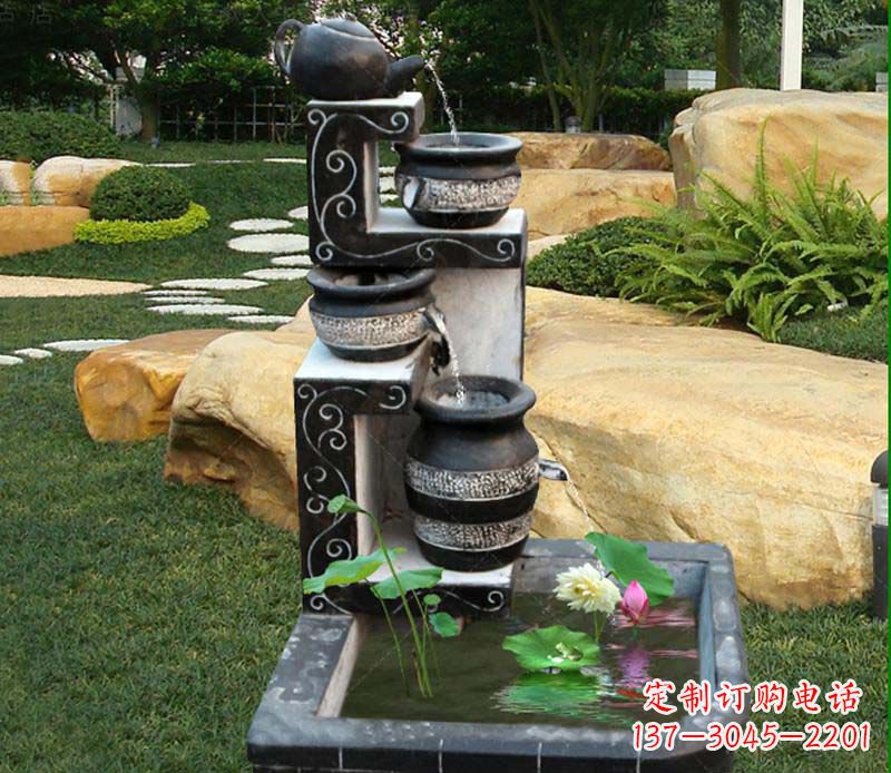 甘肃园林景观茶壶流水池石雕