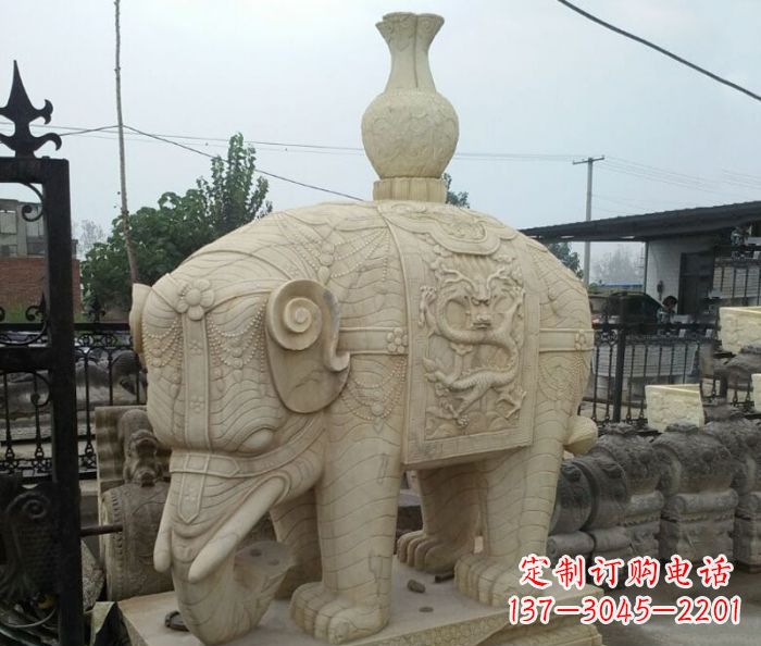 甘肃园林景观驮瓶大象石雕