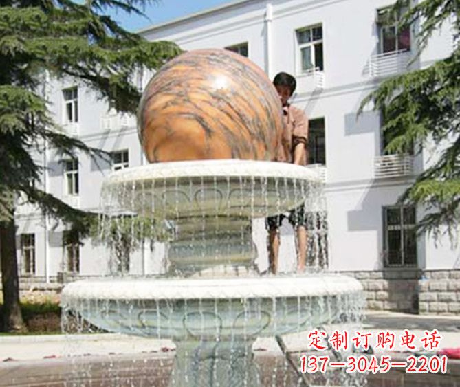 甘肃园林景观晚霞红风水球喷泉石雕 (2)