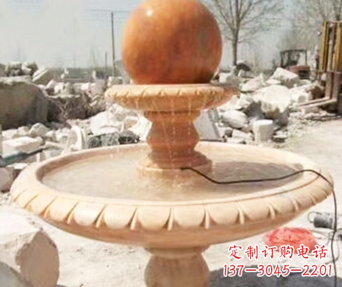 甘肃园林景观晚霞红风水球喷泉石雕 (3)