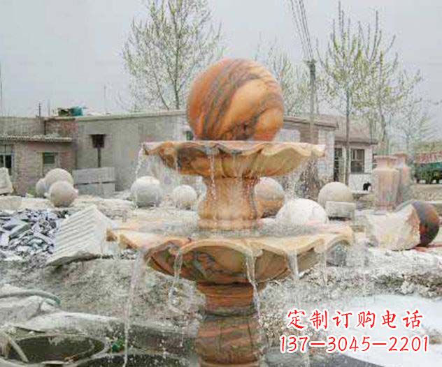 甘肃园林景观晚霞红风水球喷泉石雕