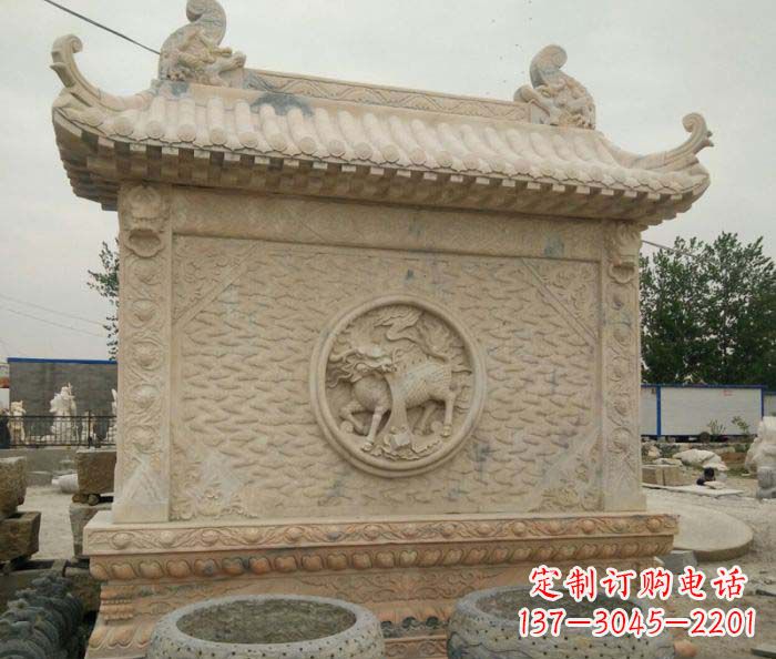 甘肃园林景观晚霞红石雕影壁