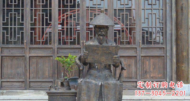 甘肃园林看书卷的清朝官员小品铜雕