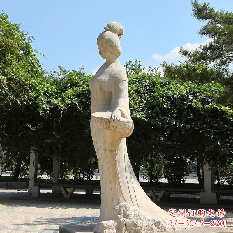 甘肃园林历史人物著名美女秦罗敷砂岩石雕塑像