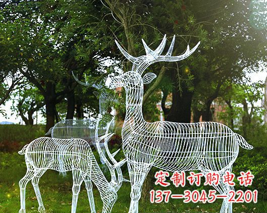 甘肃园林镂空梅花鹿不锈钢景观雕塑