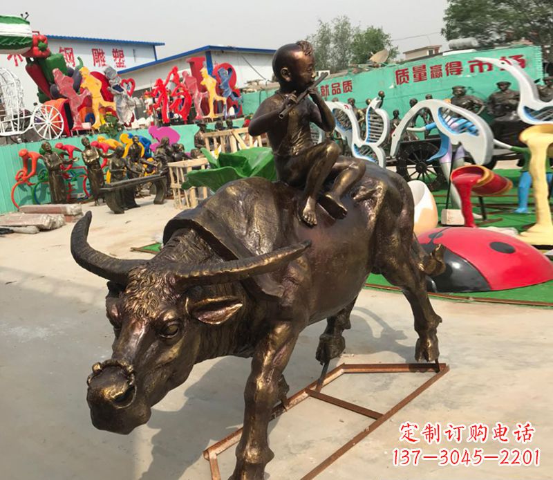 甘肃园林牧童骑牛铜雕塑