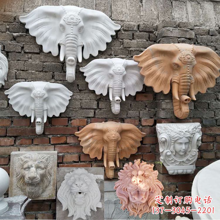 甘肃园林喷水壁挂大象头部雕塑