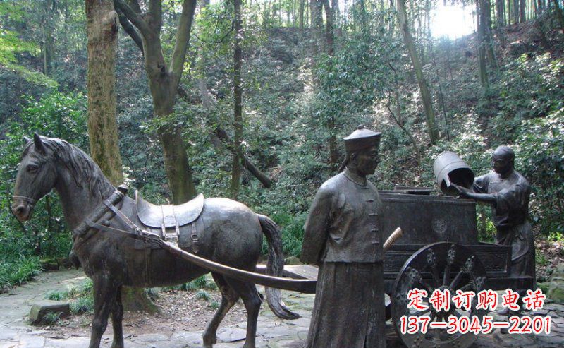 甘肃园林清朝士兵和马车小品铜雕