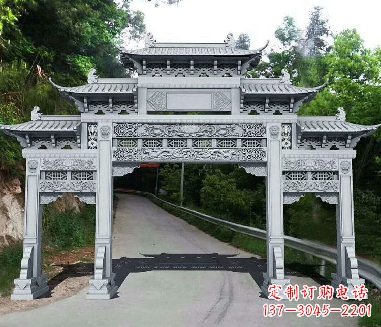 甘肃园林三门石牌坊景观石雕